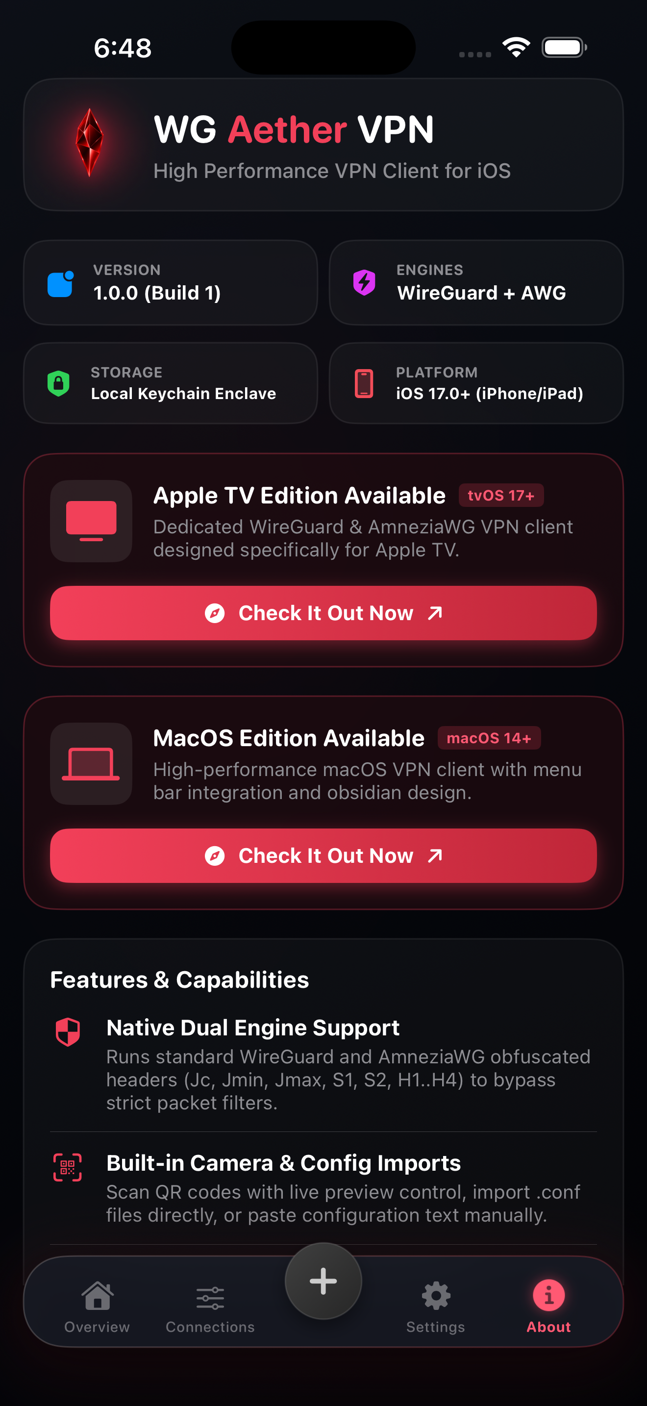 iOS About & Diagnostics